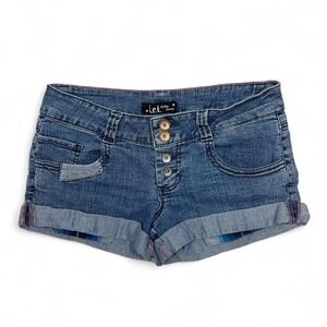 Vintage Y2K LEI‎ Rise Low Denim Shorts Plaid Lining Womens Size 7